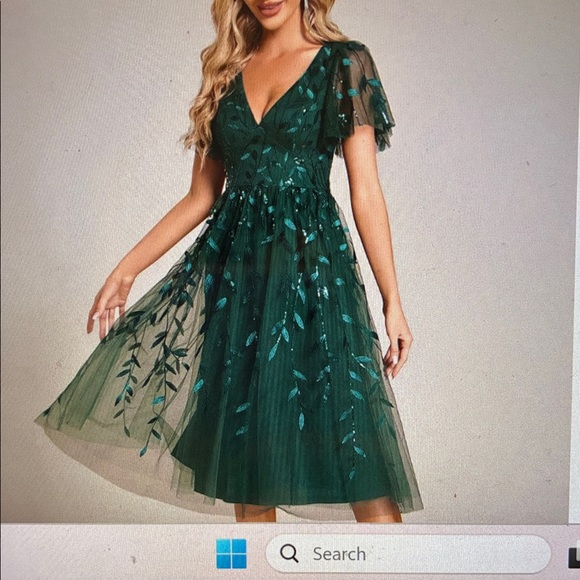 Ever Pretty Dresses & Skirts - Ever Pretty Green Sequin Leaf A-line Midi Length Dress
